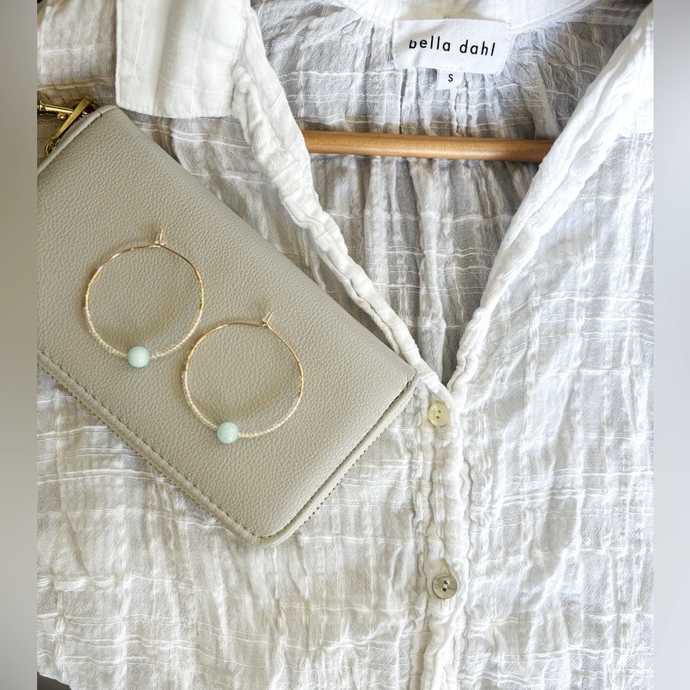 Bella Dahl White Blouse - Crinkle Cap Sleeves, Button Down - Size Small